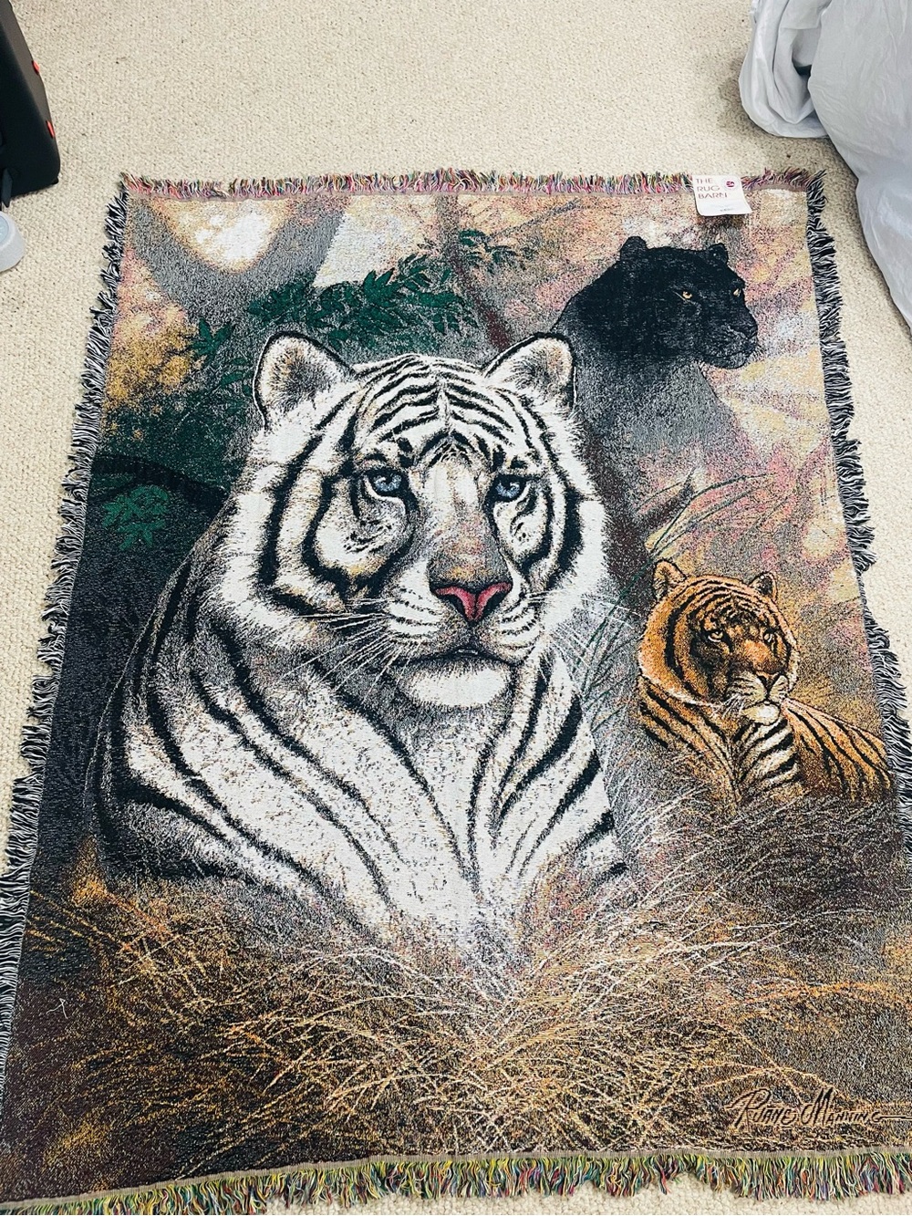 Blanket/ Rug Tigers Woven tapestry rug / Throw Blanket - Multi color